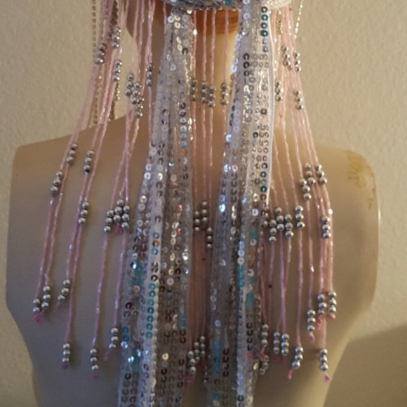 Gatsby Pink Silver Beaded Sequin Flapper Headpiece